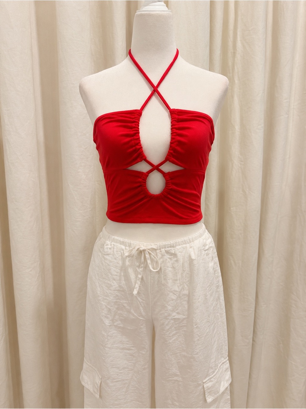 Crimson Halter Cutout Crop Top - Women